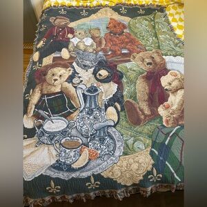 Vintage Throw Blanket - Teddy Bear Tea Party